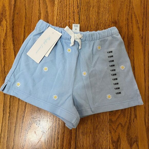Ralph Lauren Light Blue Kids Shorts with Daisy Embroidery Size 18M NEW - Picture 1 of 3